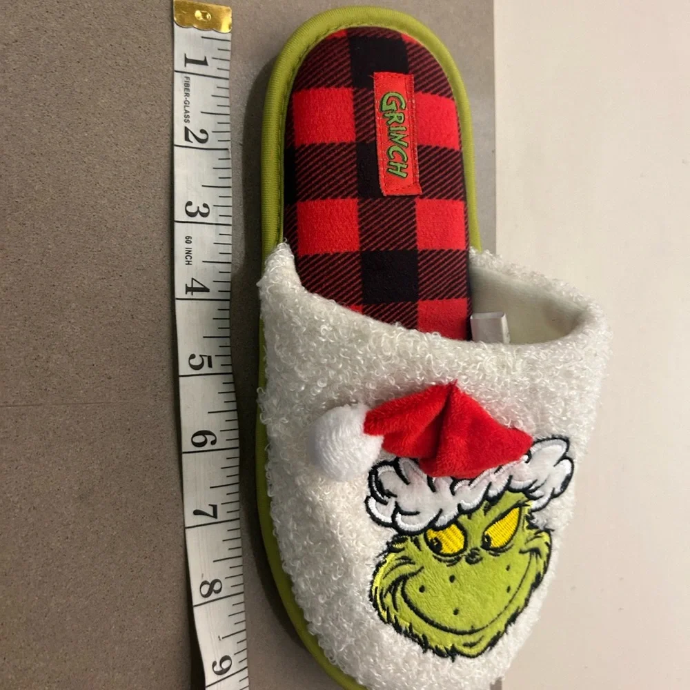 Christmas Kids Grinch Slippers with Santa Hat - White and Green L-2-3